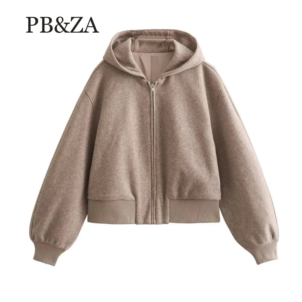 

PB&ZA женская мягкая пилотная куртка с капюшоном и длинными рукавами на молнии, осенне-зимняя новая модная куртка