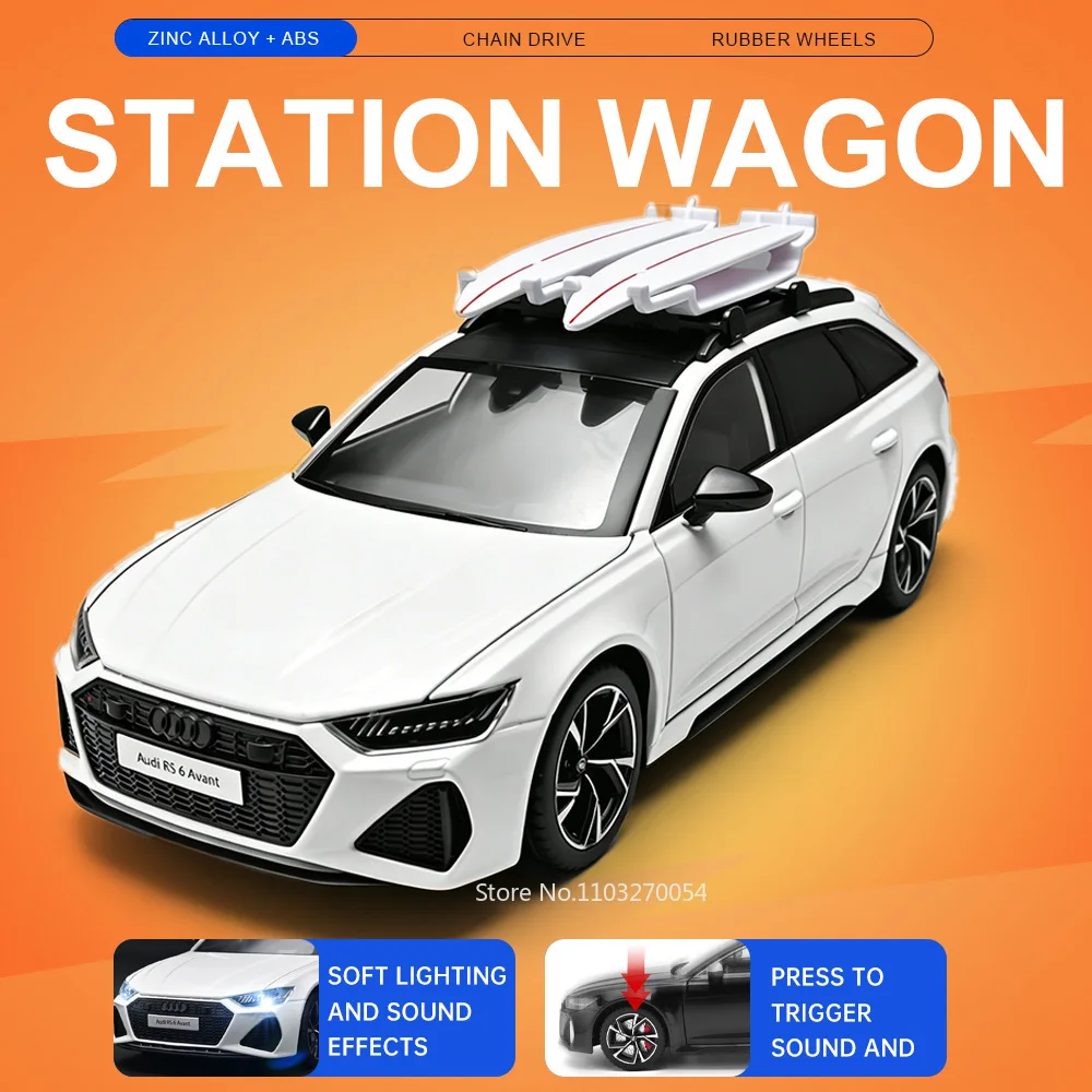 

1:24 RS6 A6L Miniature Sportscar Model Alloy Diecast Toys Shock Absorption Sound Light Pull Back Cars Models Gifts for Boyfriend