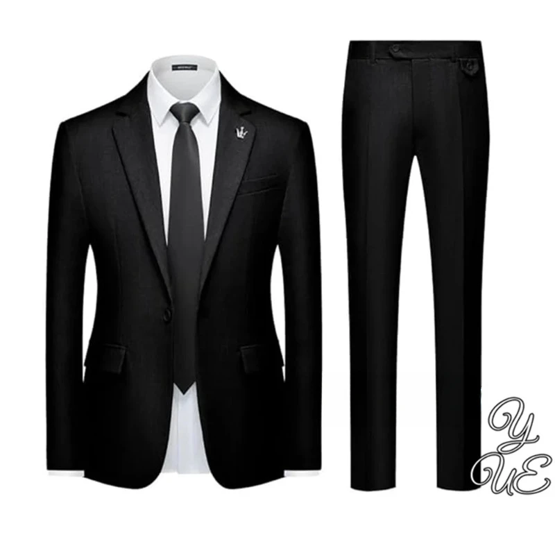 Men's Two-piece Slim Fitting Solid Color Wedding Ball Tailcoat with Button Notch Lapel Suit and Pants