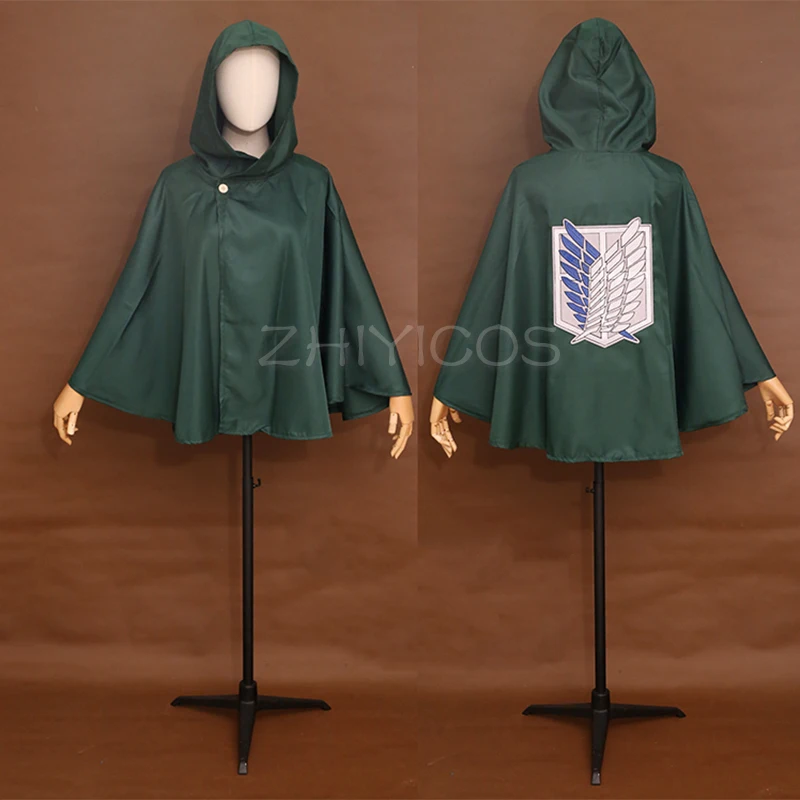 Attack on Titan Shingeki No Kyojin Survey Corps Cloak Levi Eren Cosplay Props Embroidery Green Cotton/Thickiy Ronior Hooded Cape
