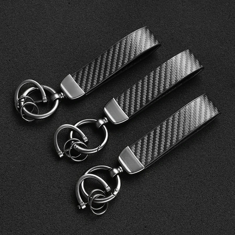 Kohlefaser-Leder Schlüsselanhänger, Langlebiger Metall-D-Ring Autoschlüsselband mit Schlüsselring