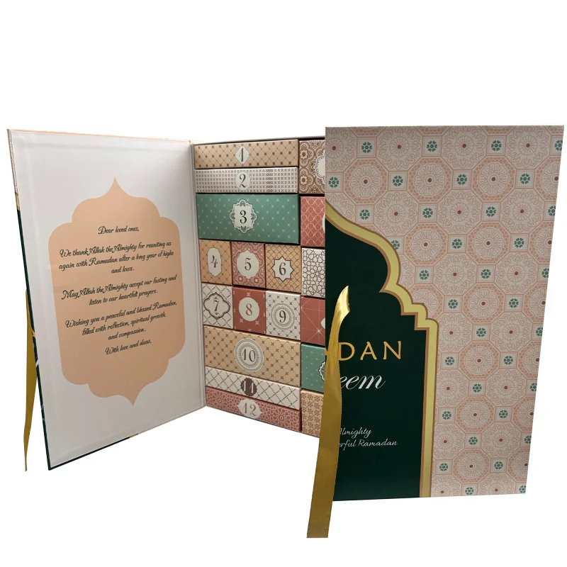 2025customized.Customized Ramadan 30 Days Advent Calendar Box Packaging Paper Magnet Box With Ribbon