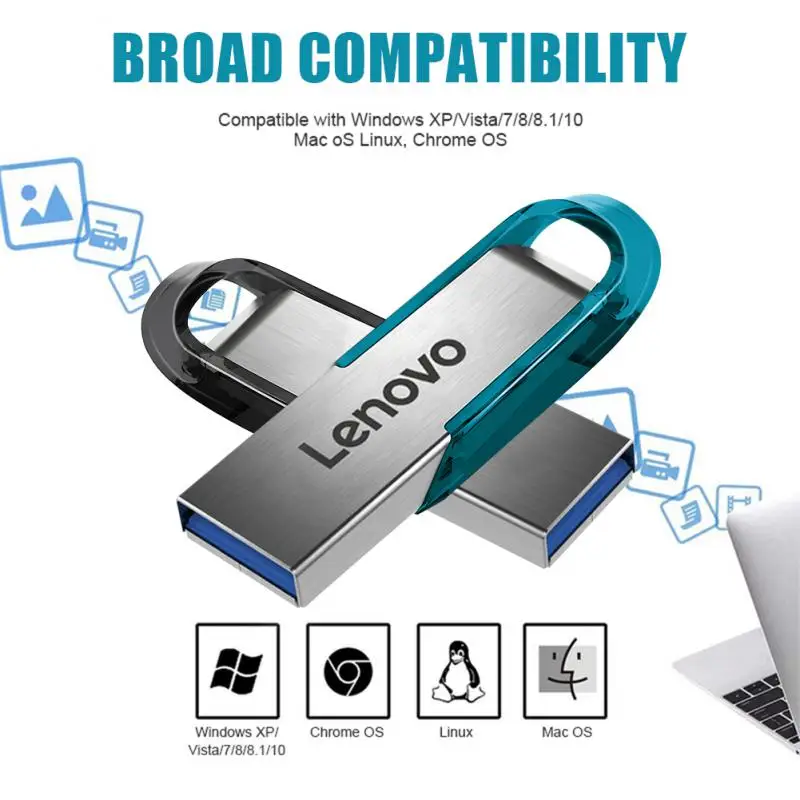 Lenovo-USB محرك أقراص فلاش ، محرك قلم عالي السرعة ، 2 صى ، 1 ، USB 3. 0 عصا ذاكرة ، محرك أقراص فلاش GB ، قرص معدني للكمبيوتر