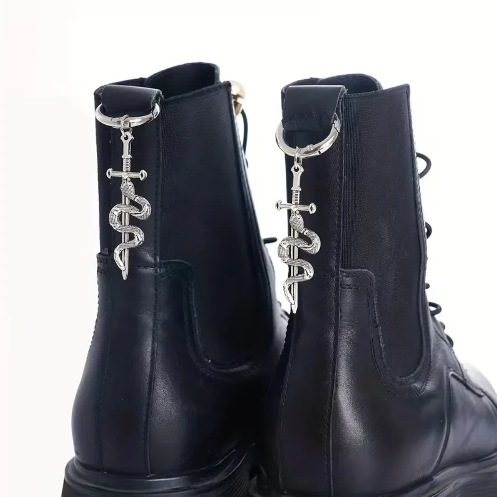 

1Pair/2pcs Gothic Serpentine Sword Chains & Shoe Rings - Metal Snake & Sword Pendants Shoe DecorGothic Accessories