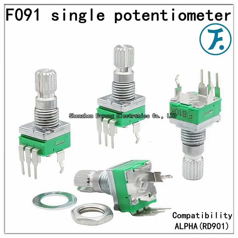

Taiwan Puyao Alpha Precision F091-B10K handle 15 Plum blossom shaft Vertical volume single potentiometer with three pins