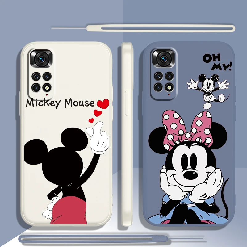 Mickey Minnie fashion Phone Case For Xiaomi Redmi Note 12 11 11S 10 10S 9 9S 9T 8 8T 7 5 Pro Plus Liquid Rope Candy Cover Fundas