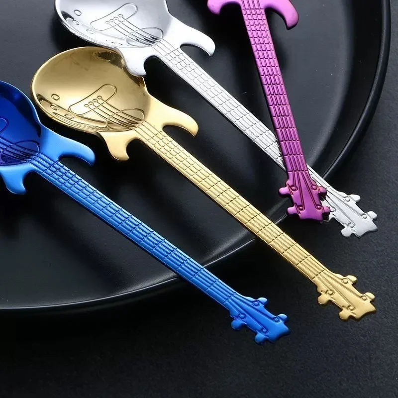 7pcs 304 Stainless Steel Guitar Shaped Love Coffee Spoon Teaspoon Children Spoon New Beautiful Coffee Tea Use Kitchen Spoon