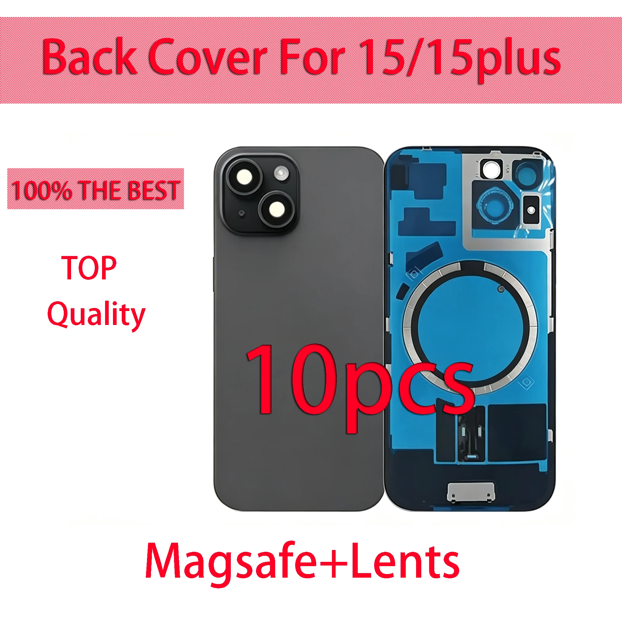 10PCS Back Glass Replacement For iPhone 15/15 Plus Rear Battery Door Cover with Pre-Installed Camera Frame Repair Parts