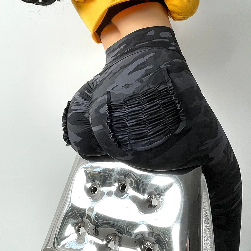 

Spring 2022 Hot Private Label Camouflage Printed High Waist Scrunched Hip Pocket Active Yoga Fitness Lgeeing