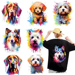 25cm New Rainbow Animal Colorful Ink Puppy Iron-On Transfers Stickers For T-Shirts DIY Washable Heat Transfer Sticker