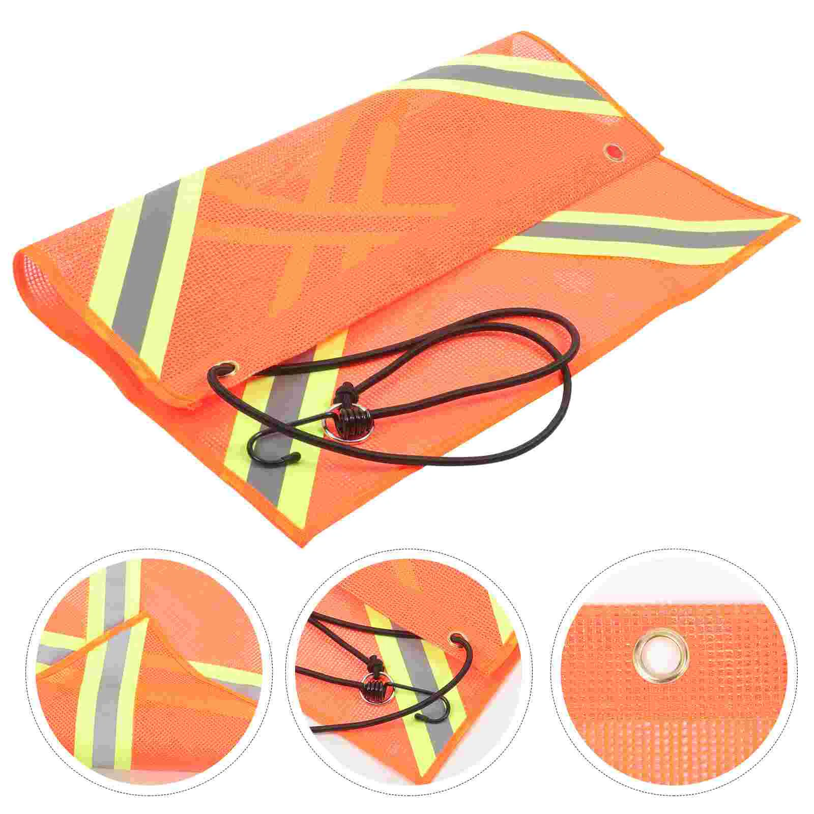 Orange Warning Flag Safety Hanging Truck Reflective with Bungee Rope Red Polyester