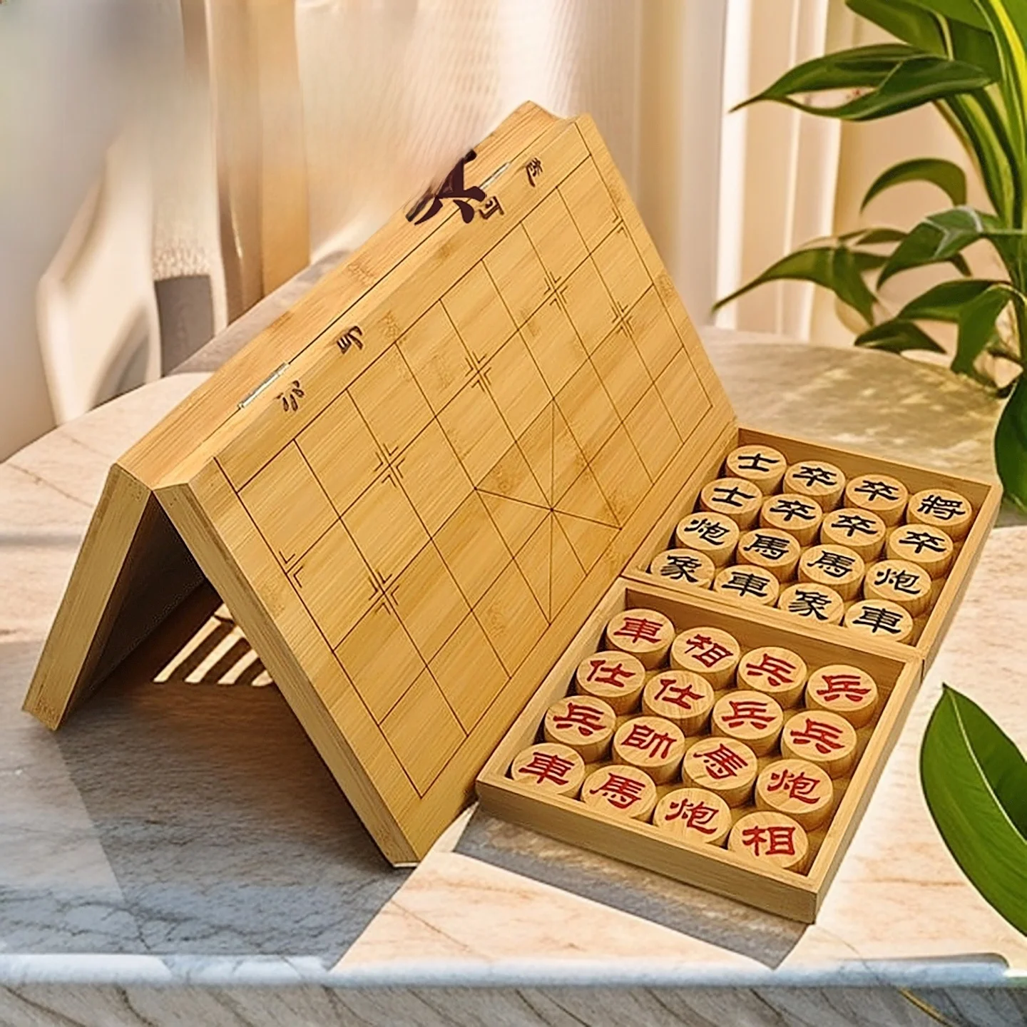 

Portable Stackable Real Wood Chess Board with Tray Bamboo Material Elderly Gift Traditional Chinese Chess Game Yuyaa Brand