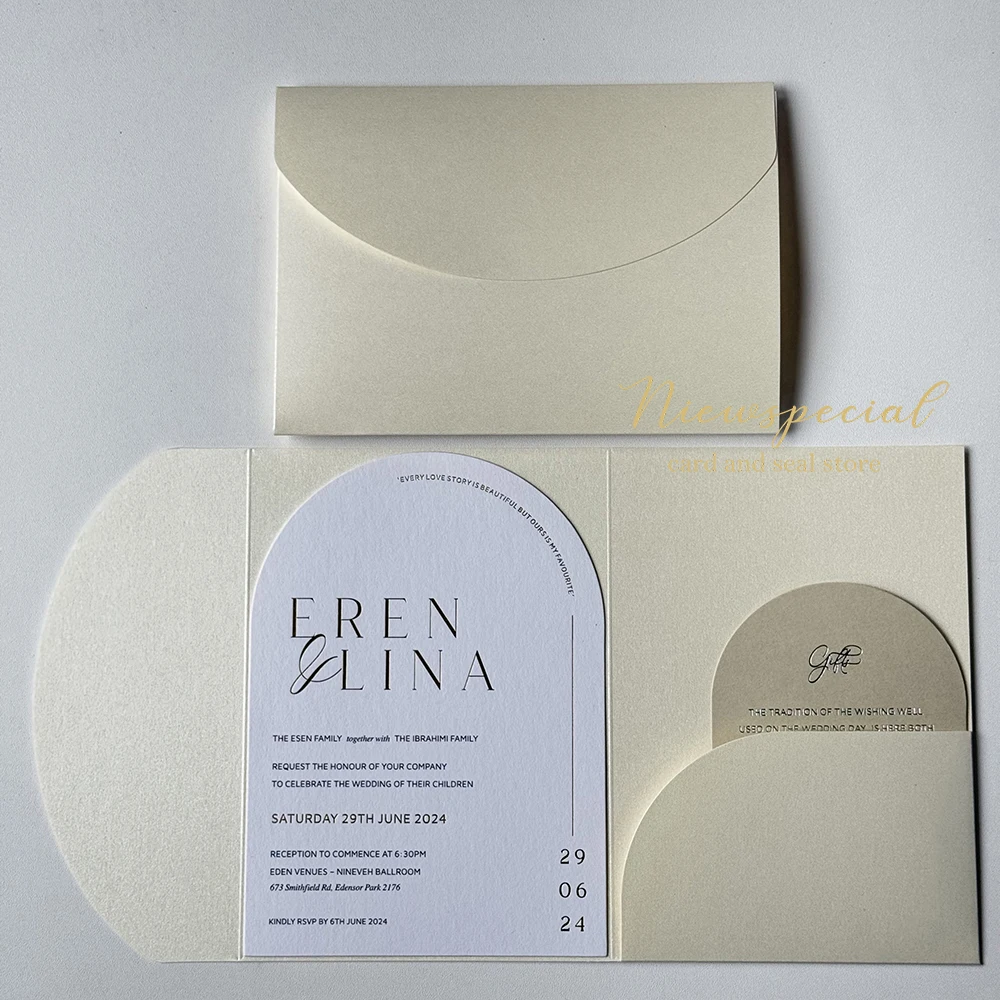 10/20/25 pochettes d'invitation pliables en forme d'arche pour cartes 5x7, supports d'invitation de mariage, protège-cartes DIY