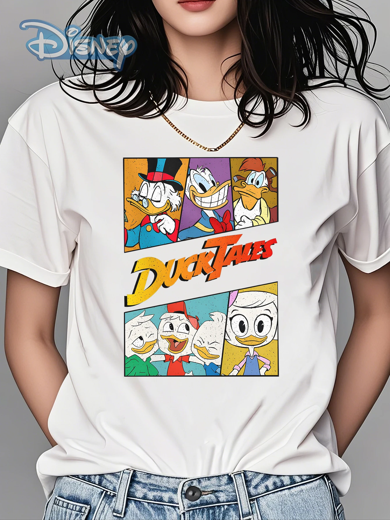 Disney-geautoriseerd Ontdek de avontuurwereld van Ducktales. Hot-Selling in de zomer Pure T-shirt met ronde hals en korte mouwen voor dames