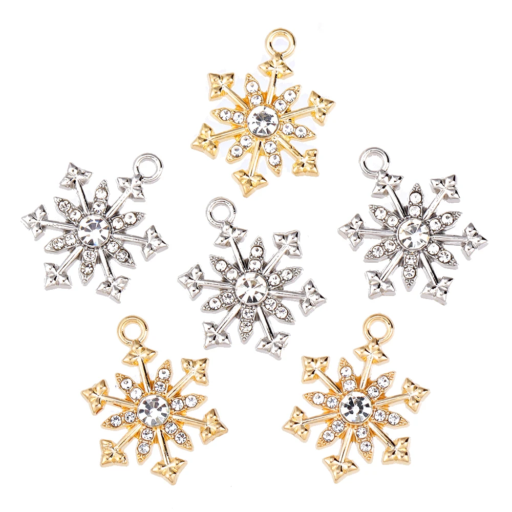 10 Stück Metall Zink legierung Mix Größen Schneeflocken Strass Charms für DIY Schmuck Herstellung Armband Ohrringe Zubehör Weihnachten Anhänger – Detail 3