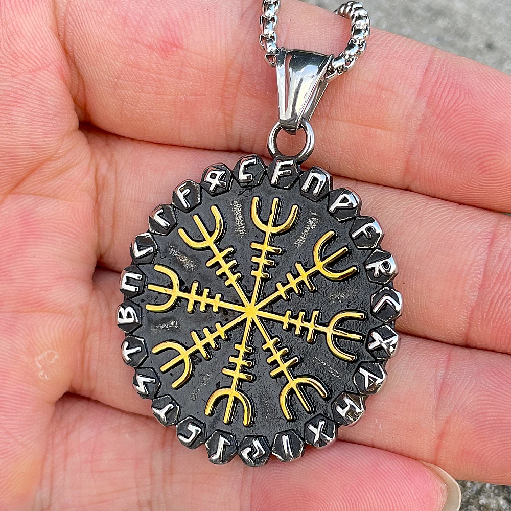 

Norse Vegvisir Viking Necklace Men 316L Stainless Steel Vintage Odin Viking Rune Pendant Compass Necklace Amulet Fashion Jewelry