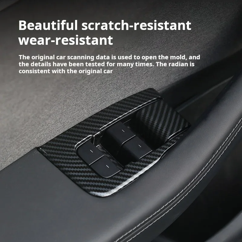 10 Pcs Suitable for Tesla New Model 3 Lifting Panel Switch Buttons Window Carbon Fiber Patterned Sticker Modification Accessorie