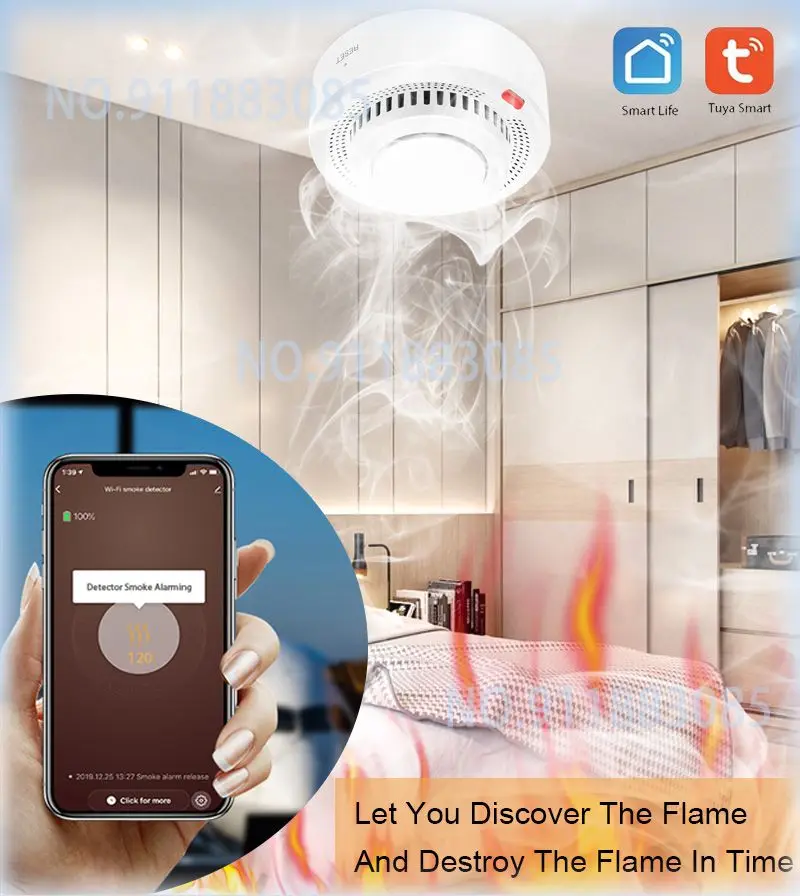 WiFi Smoke Alarm Tuya And Smart Life APP Remote Control Smoke Detector Sensor Home Security Smart Fire Sound Alarm System