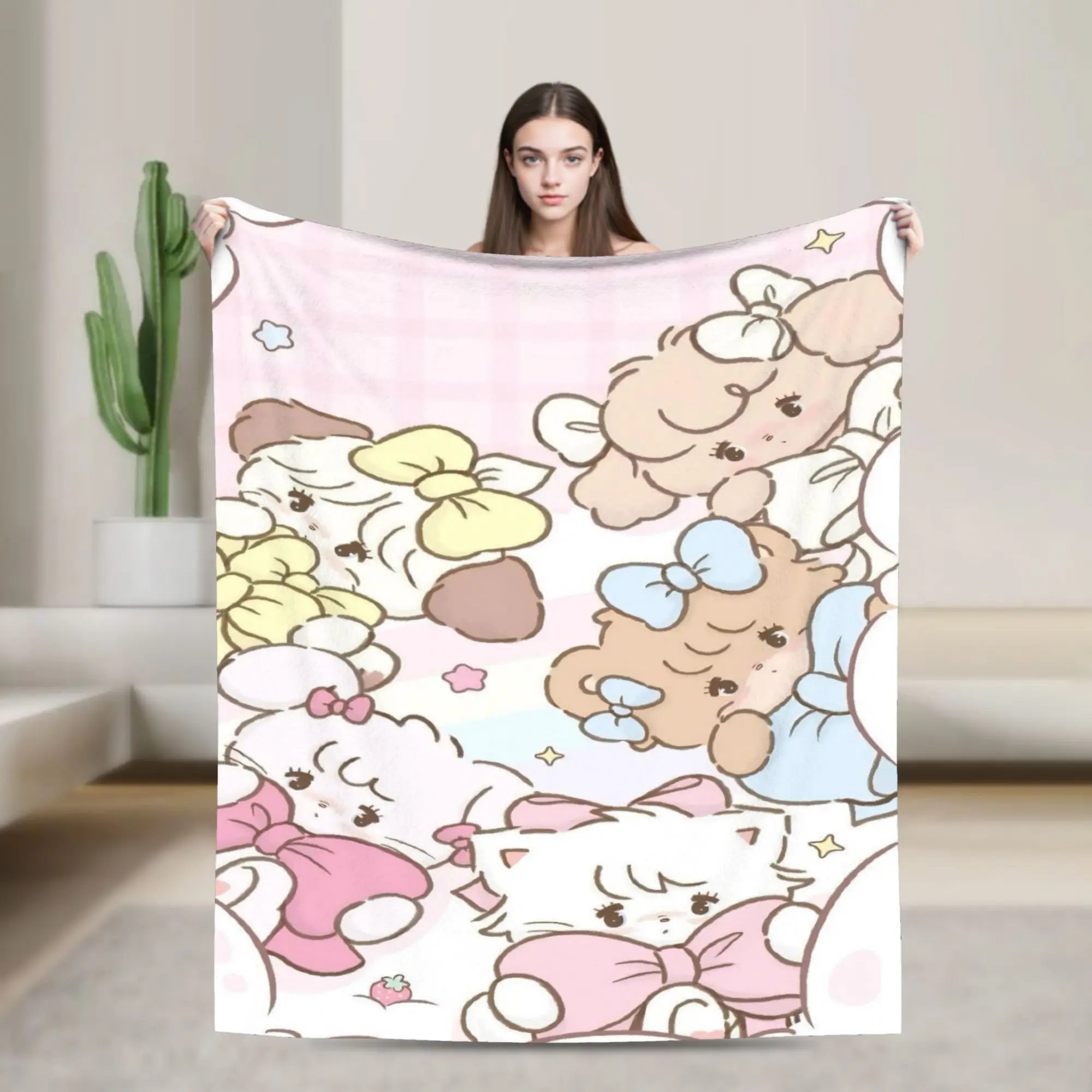 pink cartoon Mikko Mousse  Throw Blanket for Couch  Soft Cozy Plush Blanket 50x60 Inch Multiple Sizes Bedspreads