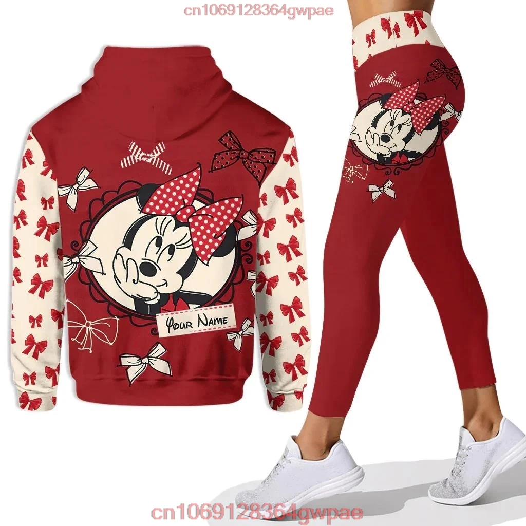 Personalized Disney Mickey Mouse Minnie 3D Women\'s Hoodie and Leggings Suit Minnie Yoga Pants Sweatpants Fashion Sports Suit Set