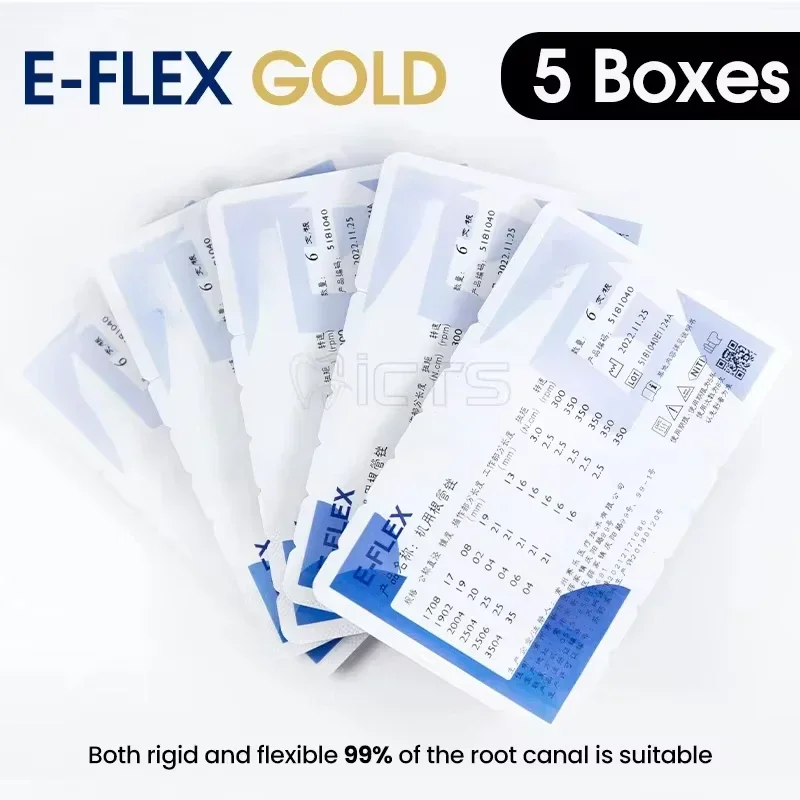 

GOLD 5 box E-FLEX Precision NiTi Files Thread Design Maximum Safe Non-cutting Tip Efficiency Automated Tip Polish Smooth Endings