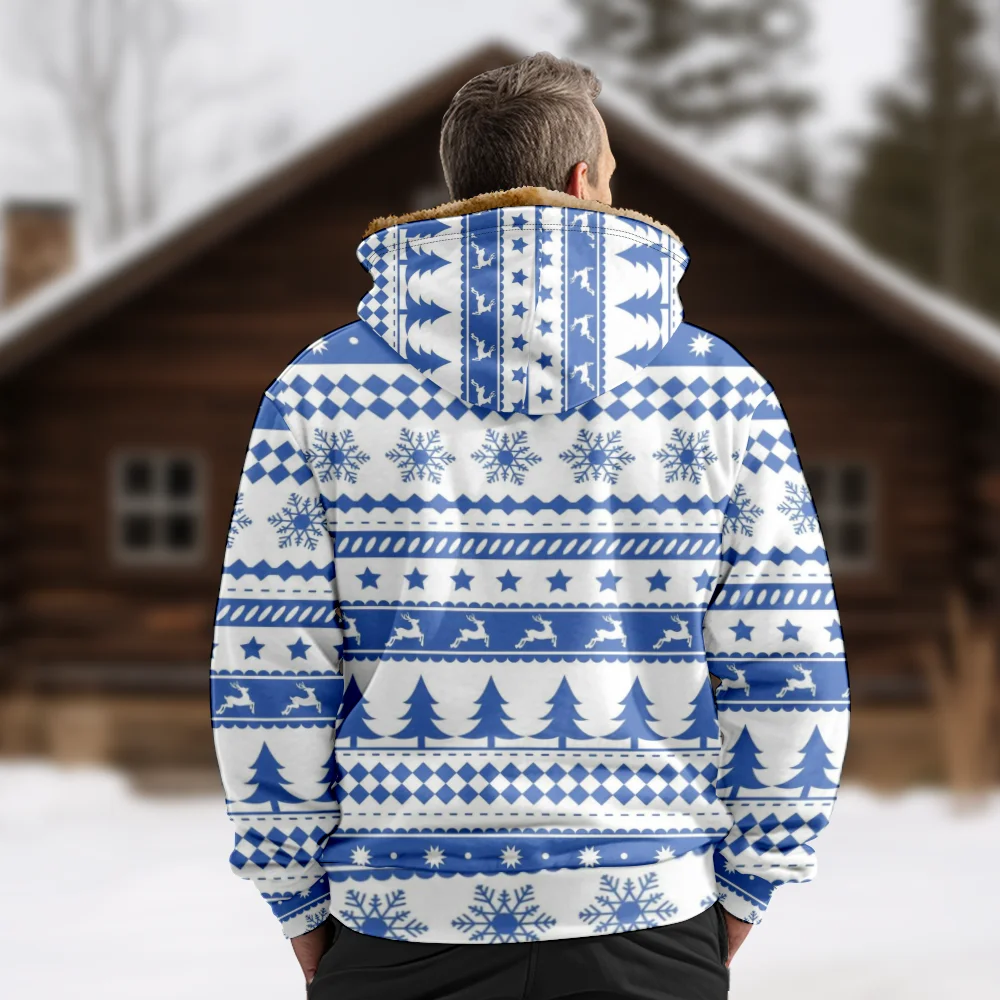 Men's Winter Jackets Coats,Casual Blue Snowflake Reindeer Pixel Pattern Cotton Clothes Overcoat Zipped 3D Style Shopping