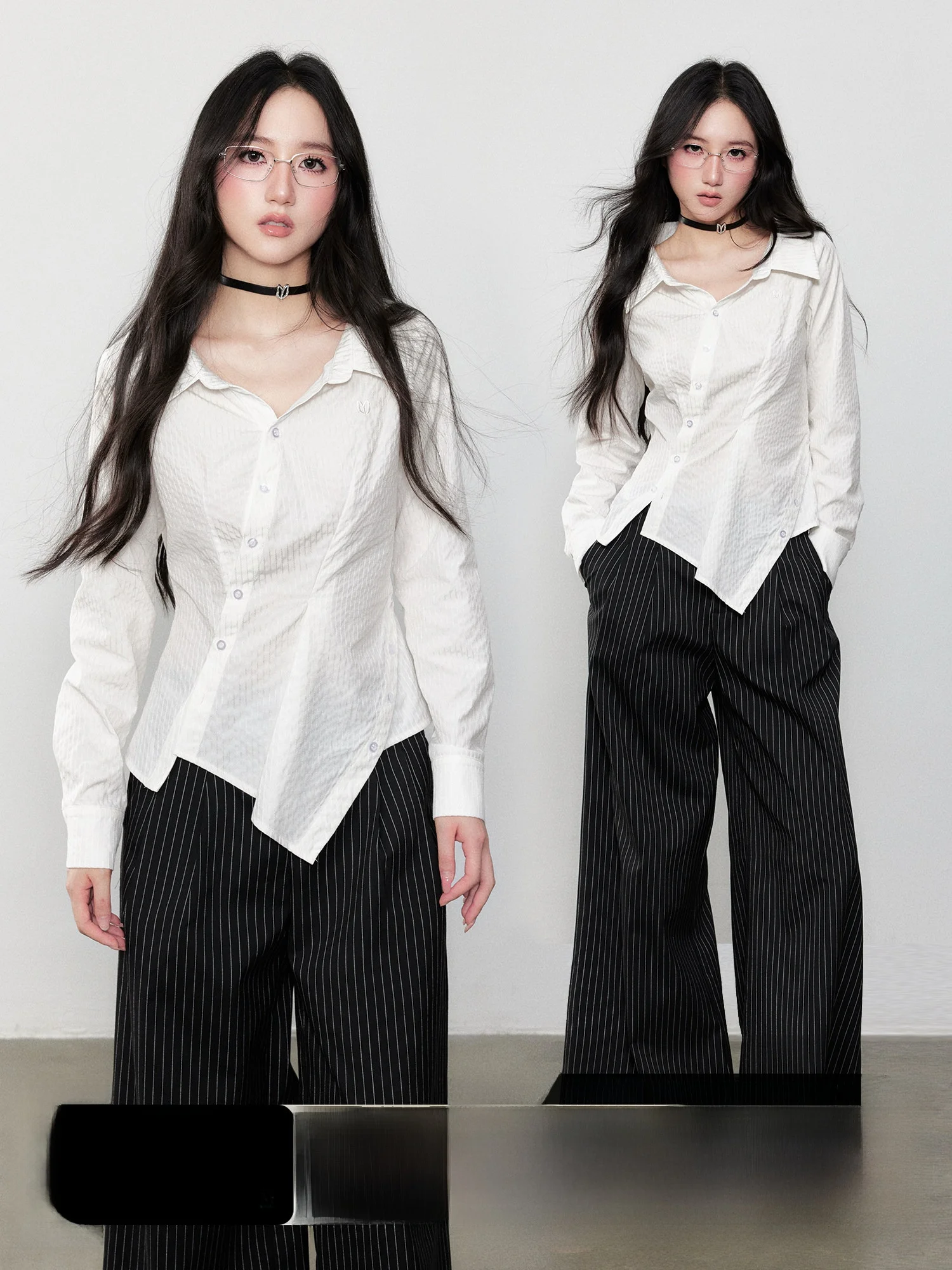 

Женская приталенная блузка Yuzhi Simple High-End с длинным рукавом, необычным дизайном воротника, однотонная, из дышащей смесовой ткани с полиэстером