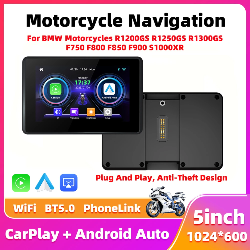 5.0 Inch Wireless CarPlay Moto Android Auto For BMW R1200GS R1250GS Portable Digital Motorcycle Dashboard GPS Navigation Screen