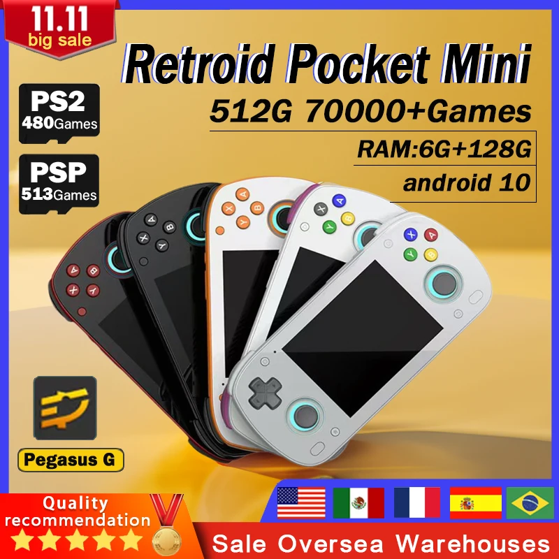 Retroid Pocket Mini Handheld game console 3.7inch Screen 6+128G Android10 WIFI6+ BT5.1 Retro game 512G 70000Games Portable gift