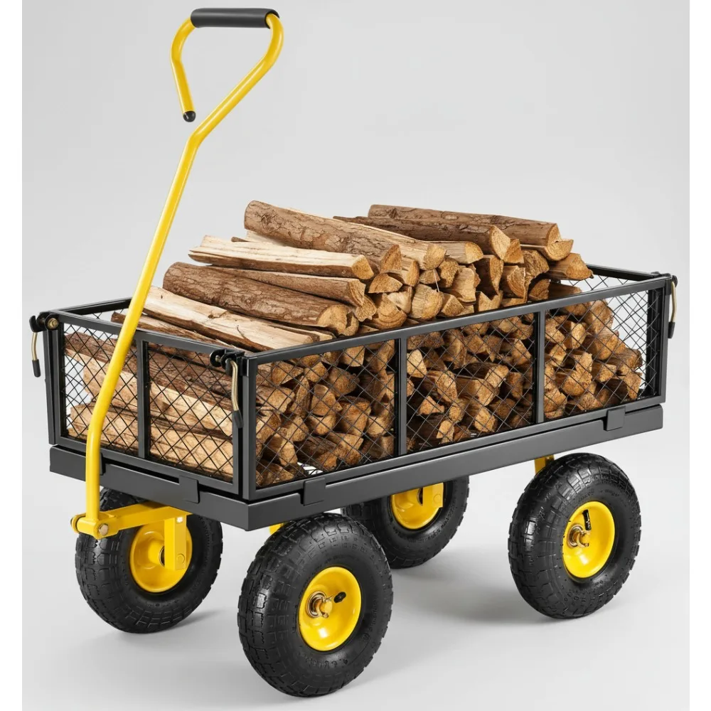

Heavy Duty 500 Lbs Garden Wagon Cart with All Terrain Tires, Removable Sides & Rotating Handle for Yard Work