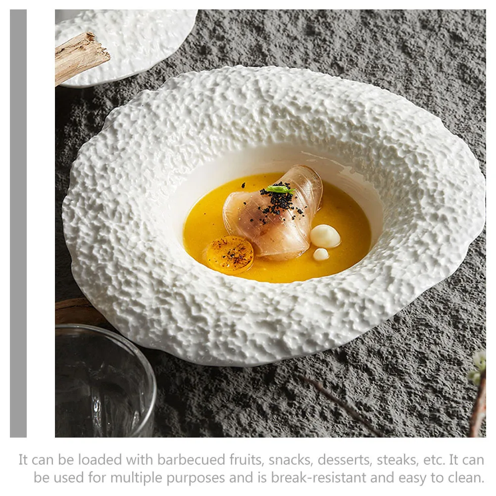 

High Quality Ceramic Pasta Plate Rock Pattern Deep Dinner Plate Household Snack Salad Food Serving Dish Dinner Plates