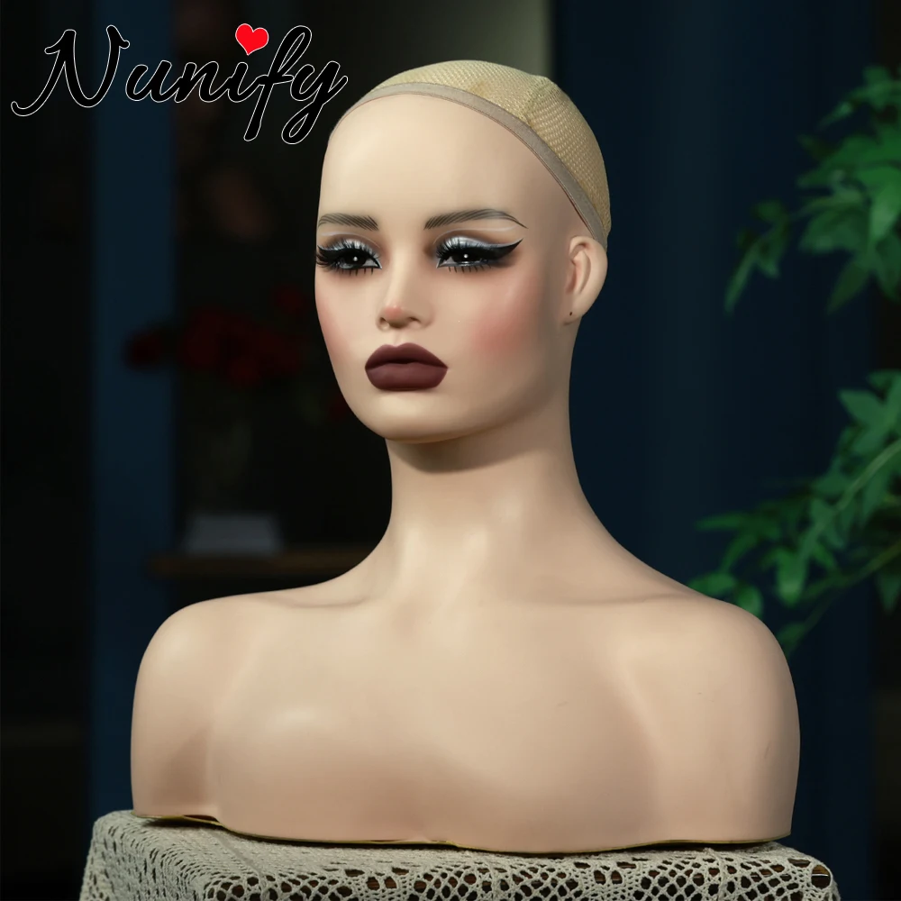 

Nunify 4Pcs/Box Pvc Half Body Wig Mannequin Head With Realistic Makeup For Wig Display Have Teeth Doll Heads With Shoulders Bust