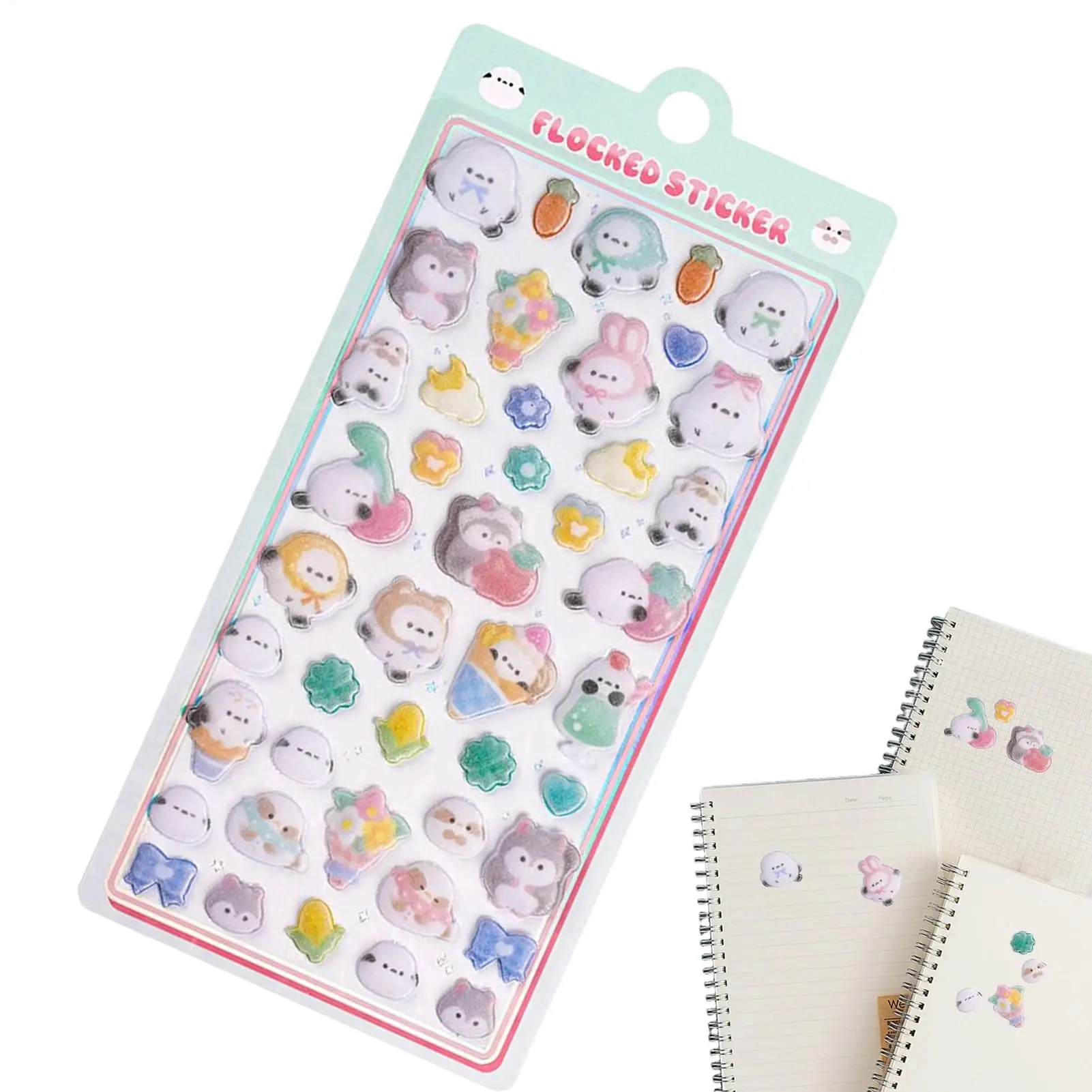 3D Plush Animal Stickers Fluffy Animal Sticker Cute Felt Sticker 3D Embossed Flockeds Cartoon Stickers For Laptops Luggage