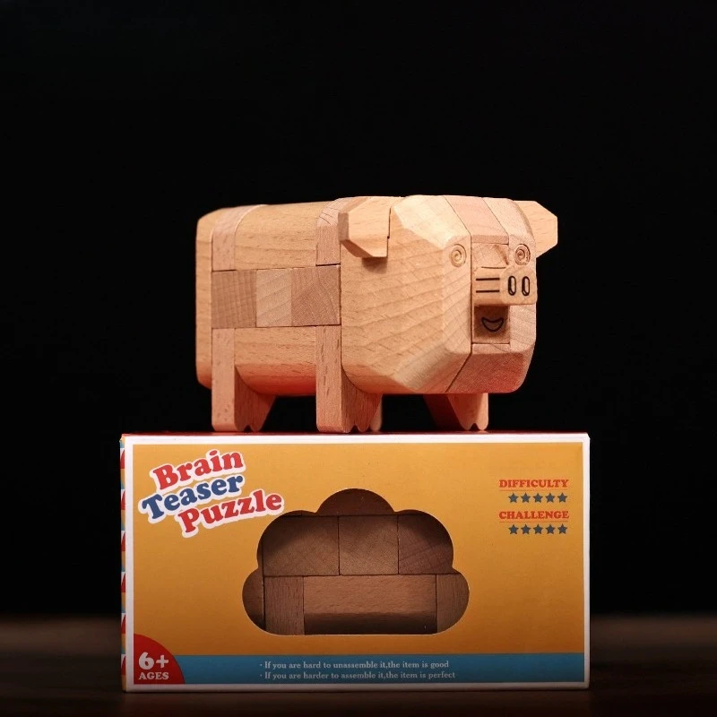 لغز قفل خشبي تجميع اللبنات لعبة الأطفال نموذج بناء مجموعات هواية النمذجة الحرفية طفل الكبار لعبة نموذج أطقم #4