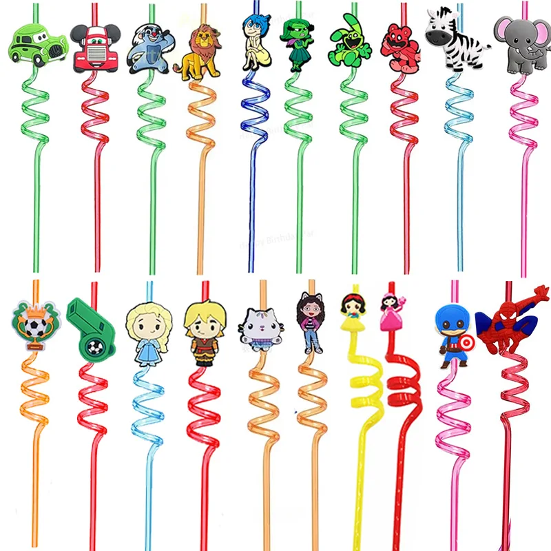 

Colorful Straw Set Party Supplies Colorful Crazy Curly Loop Spiderman Stitch Reusable Drinking Straw Kids Birthday Party