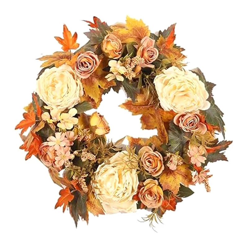 1 Piece Thanksgiving Autumn Maple Leaf Wreath Decorative Pendant Cloth,Plastic 40X40cm Home Autumn Artificial Flower Wall Wreath