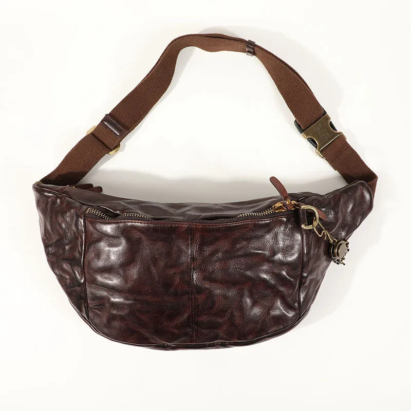 Mode vintage hoogwaardige lederen herenborsttas casual tieners grote capaciteit echte koeienhuid heuptassen messenger bags