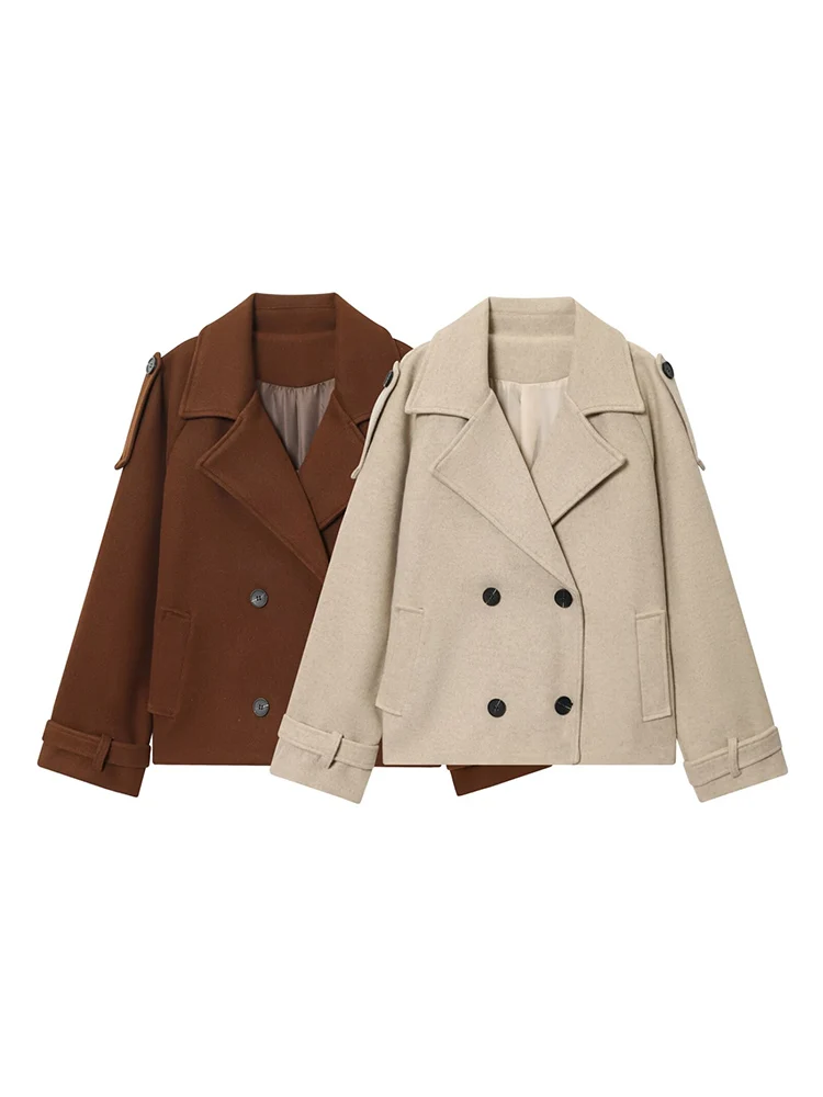 

Новое женское модное универсальное темпераментное простое однотонное шерстяное пальто с длинными рукавами и лацканами в европейском стиле