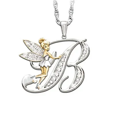 Disney-Collier clochette en alliage nickel é, pendentifs de dessin animé mignon, elfe, fleur, clavicule, accessoires de bijoux élégants, pull, cadeau JOGift