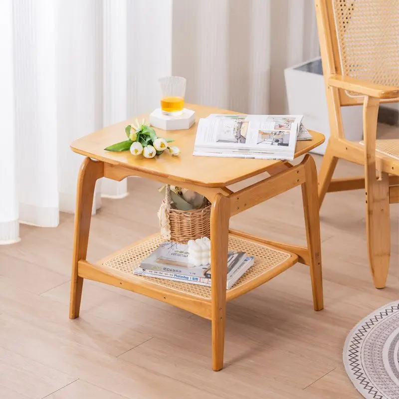 

Simple coffee table living room corner few Japanese-style simple home rattan double-layer side table small apartment low table