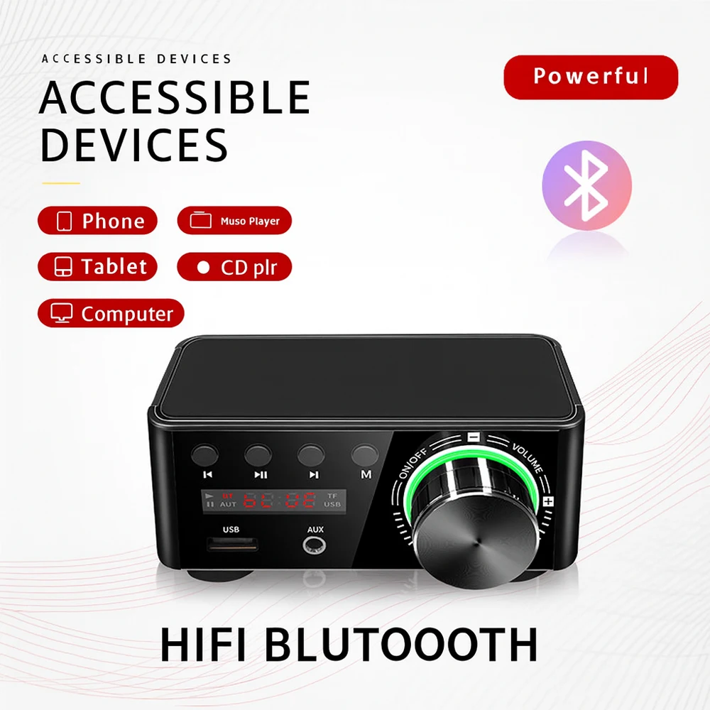 TPA3116 Bluetooth Amplifier Board 50W×2 HiFi Digital Audio Amp 5.0 Support USB TF AUX RCA 12V-24V-No Power Adapter
