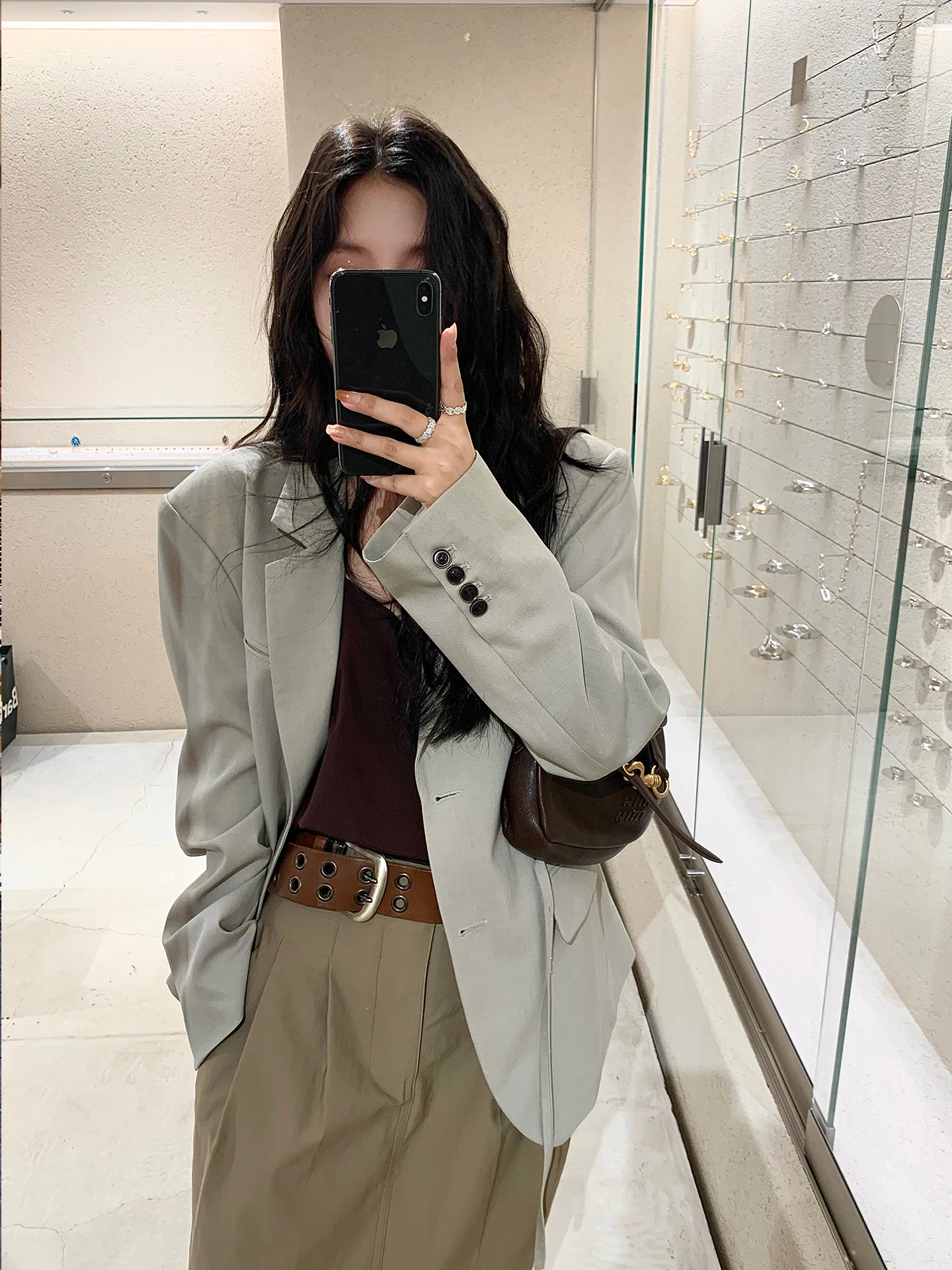 

DaqianwithU Mint een Removable Waist Belt Suit Jaet Women's Vintage Sle Loose Fit Long Sve Casual Single Button