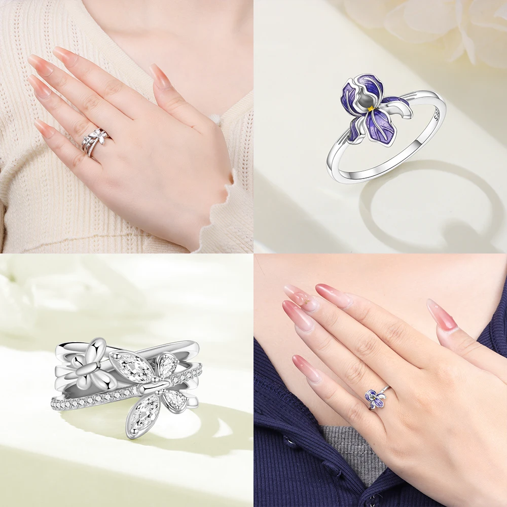 Double Butterfly Marquise Clear Blue CZ Multi Layer Split Shank Ring Original Silver Plated Valentine's Fine Gift Women Jewelry