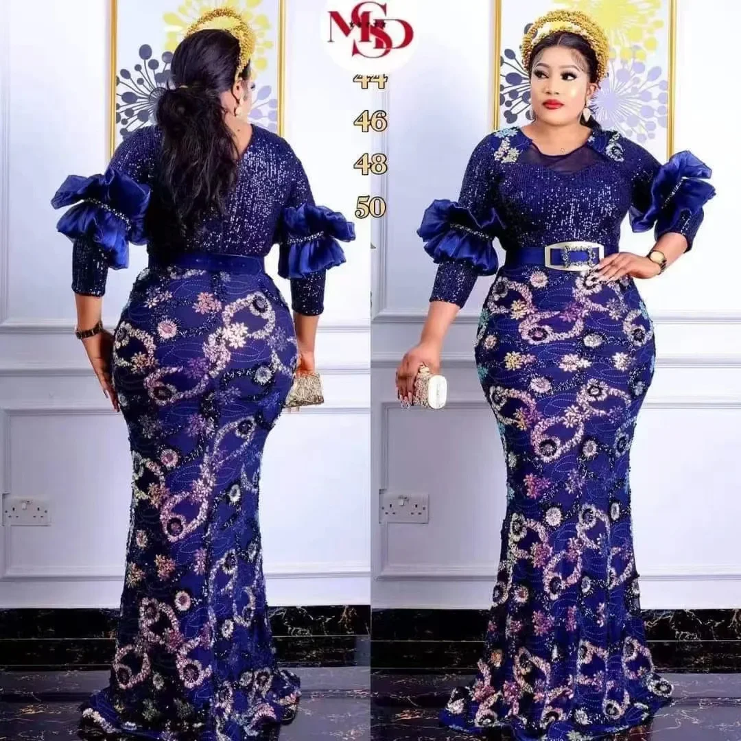 

African Women Plus Size Evening Dresses Wedding Party Long Luxury Sequin Gown Bodycon Mermaid Dress Ankara Ladies Clothing