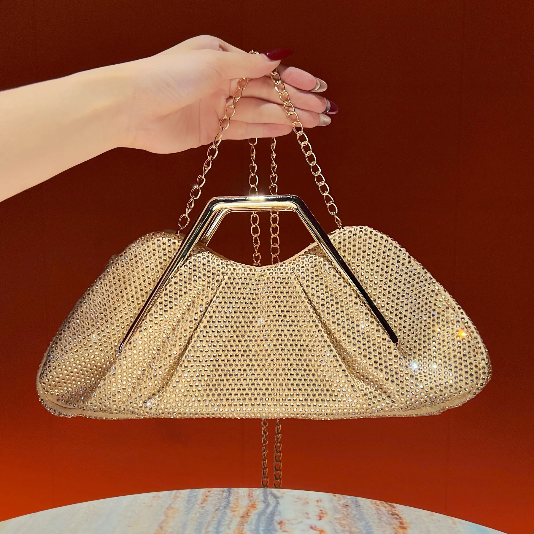 Women's Full Rhinestone Banquet Handbag European and American Fashion Luxury Design Retro Shining Evening Crossbody Bags