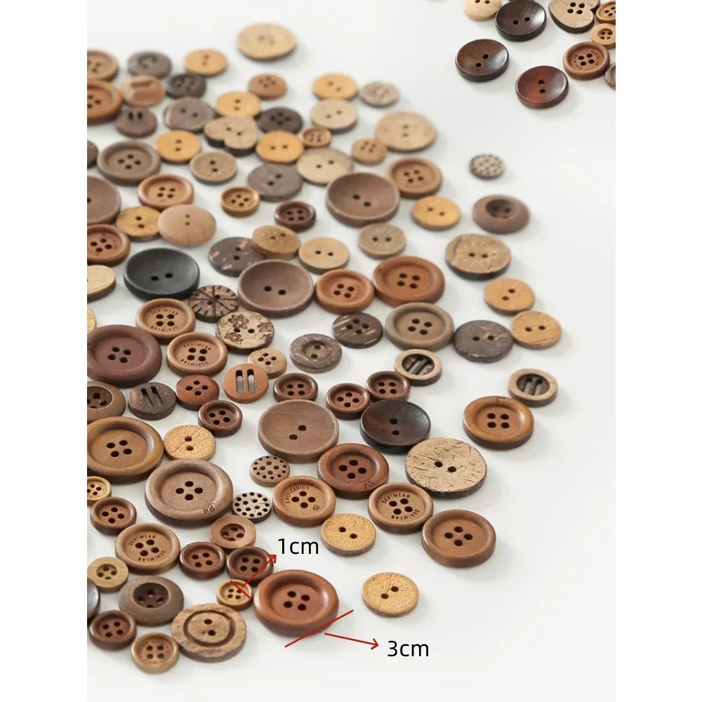 70/150PCS Mixed Natural Wood Color Coconut Buttons 2 Holes for DIY Handcraft Retro Decoration Sewing Craft Supplies