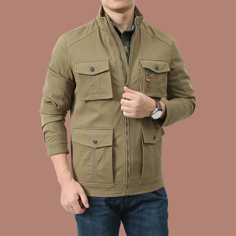 

Men's Large-Sized Multi-Pocket Stand-Up Collar Jacket 2025 Spring Autumn Casual Workwear Fitted Style