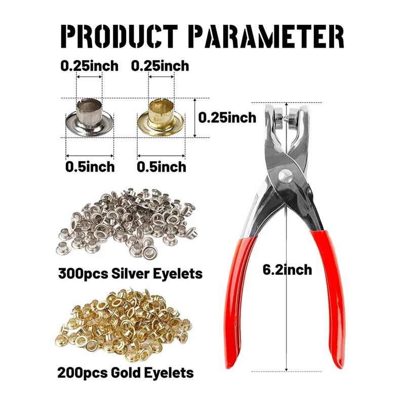 500Pc 1/4 Inch Grommet Tool Kit, Leather Hole Punch Pliers, Grommets Kit with 500 Metal Gold and Silver Leather, Shoes