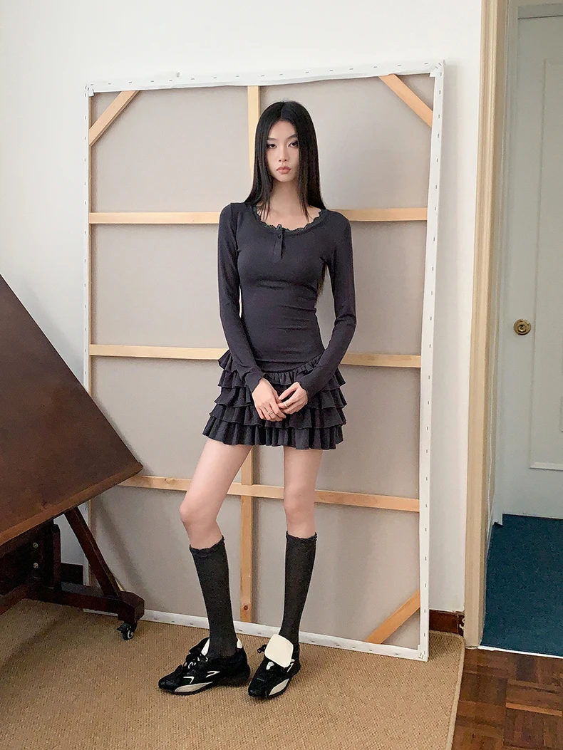 Fall Winter Women Shoujo Girl Ballet Core Long Sleeve Dress Korean Mini Frocks Party One-Piece 2000s Aesthetic Gyaru Coquette