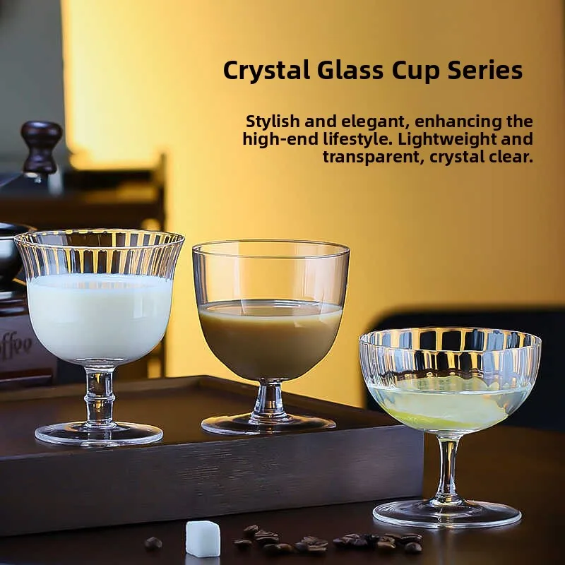 

Ins High Foot Glass Cup Coffee Cup Cocktail Glass Bubble Wine Chilled Drink European Style Transparent Single Layer Commercia...